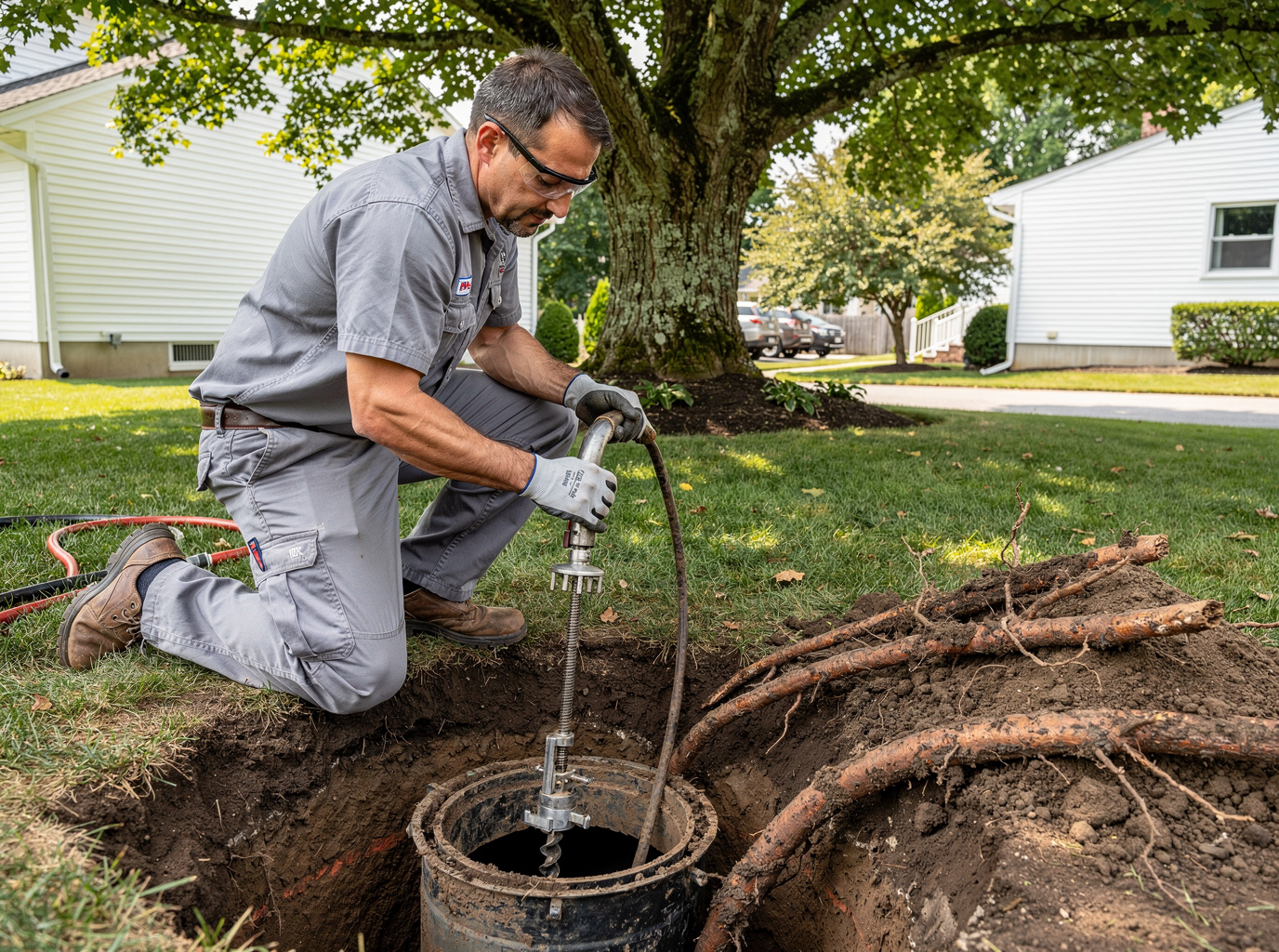 Tree root removal in drain lines in Smithtown